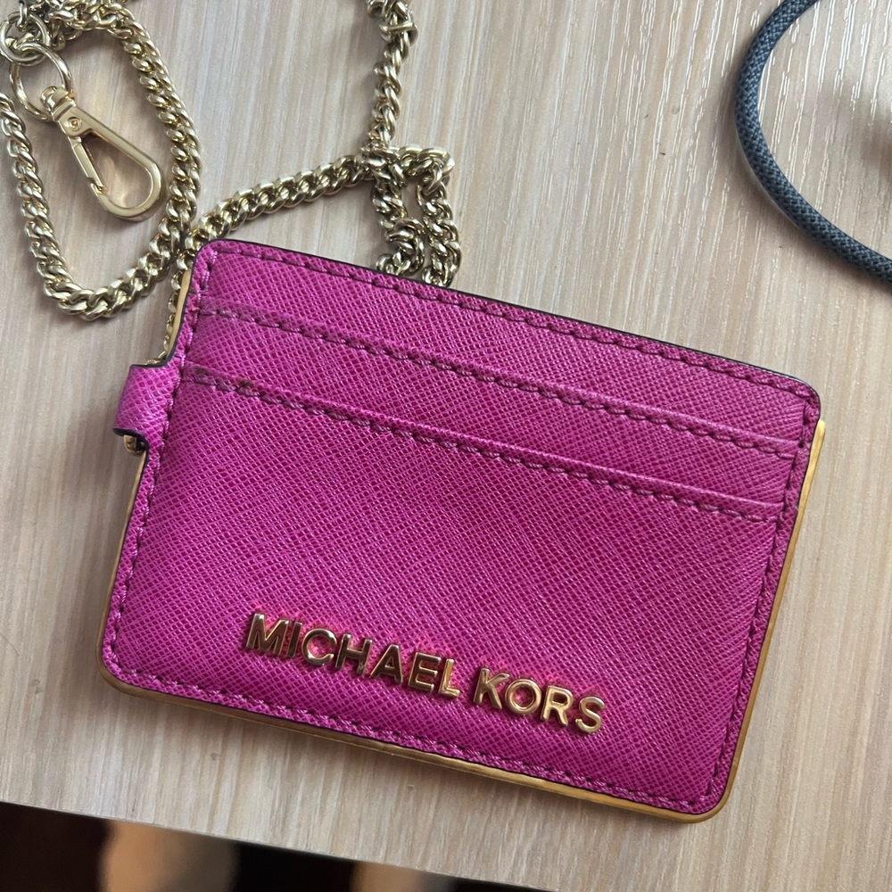 Michael Kors Fuchsia Card Holder with Gold Chain